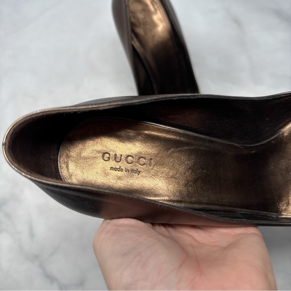 GUCCI Vintage Y2K Hollywood Horsebit Metallic Leather Platform Pump Heels Bronze - Picture 11 of 16